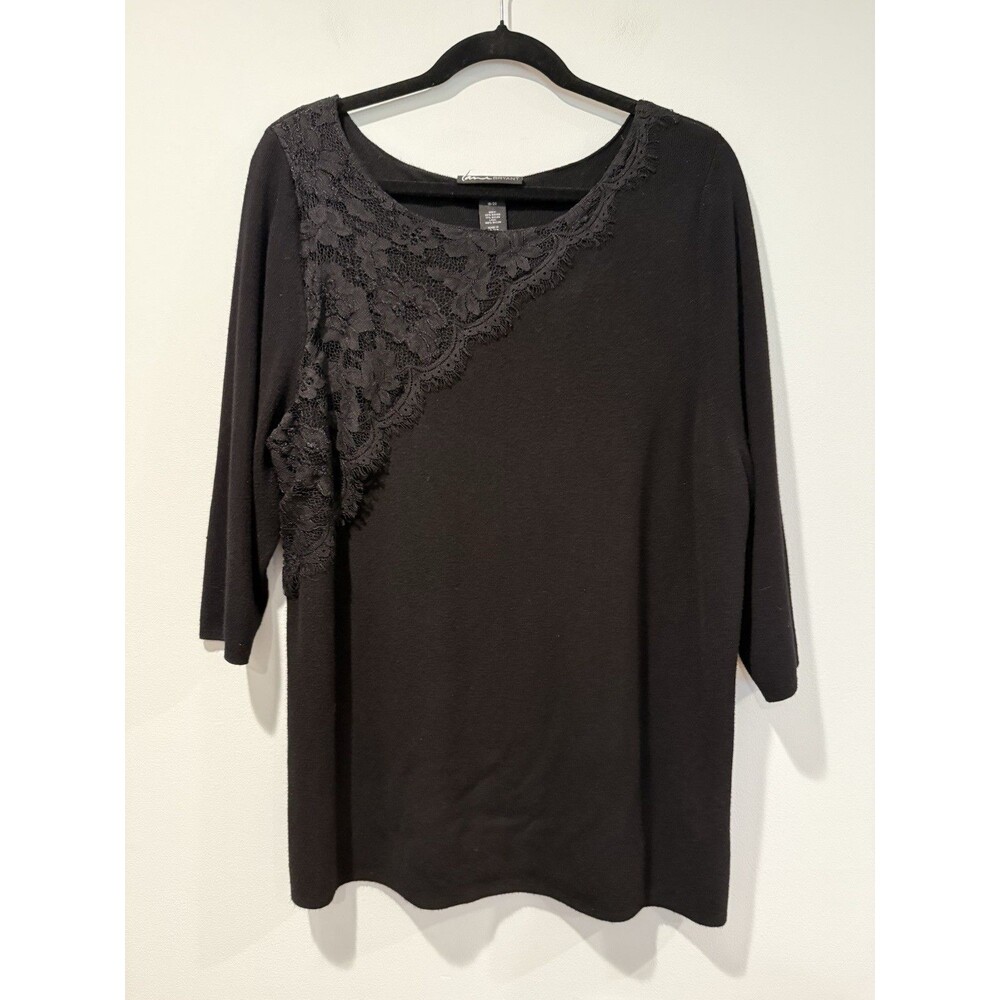 Lane Bryant 3/4 Sleeve Knit Sweater Womens 18/20 Black Lace Stretch Travel